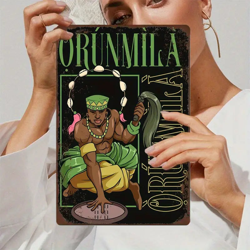 Placa de Metal Vintage Ọ̀rúnmìlà – Orisha da Sabedoria