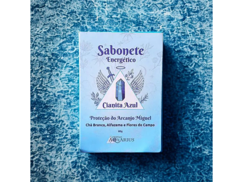 Sabonete Energético Cianita Azul – Proteção do Arcanjo Miguel – Chá Branco, Alfazema e Flores do Campo
