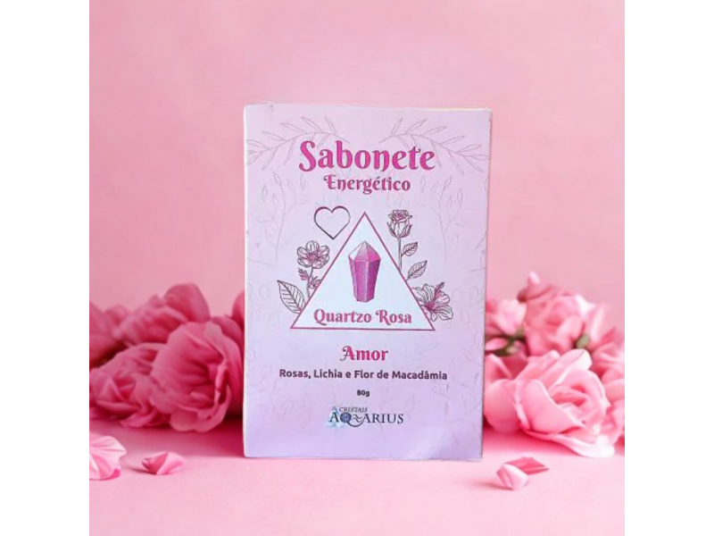 Sabonete Energético Quartzo Rosa – Amor & Autocuidado – Rosas, Lichia e Flor de Macadâmia